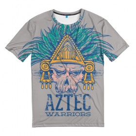 Мужская футболка 3D с принтом Aztec Warriors в Курске, 100% полиэфир | прямой крой, круглый вырез горловины, длина до линии бедер | античный | ацтеки | гранж | живопись | культура | майя | орнамент | ретро | старинный | элемент