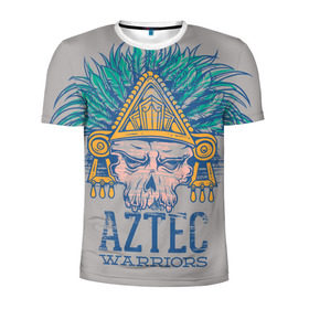 Мужская футболка 3D спортивная с принтом Aztec Warriors в Курске, 100% полиэстер с улучшенными характеристиками | приталенный силуэт, круглая горловина, широкие плечи, сужается к линии бедра | античный | ацтеки | гранж | живопись | культура | майя | орнамент | ретро | старинный | элемент