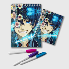 Блокнот с принтом Blue Exorcist в Курске, 100% бумага | 48 листов, плотность листов — 60 г/м2, плотность картонной обложки — 250 г/м2. Листы скреплены удобной пружинной спиралью. Цвет линий — светло-серый
 | Тематика изображения на принте: anime | ao no exorcist | экзорцист