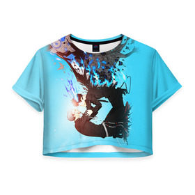Женская футболка 3D укороченная с принтом Blue Exorcist в Курске, 100% полиэстер | круглая горловина, длина футболки до линии талии, рукава с отворотами | anime | ao no exorcist | экзорцист