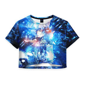 Женская футболка 3D укороченная с принтом Blue Exorcist в Курске, 100% полиэстер | круглая горловина, длина футболки до линии талии, рукава с отворотами | anime | ao no exorcist | blue exorcist | аниме | синий экзорцист | экзорцист