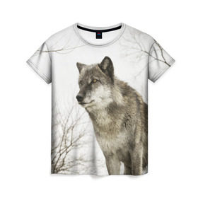 Женская футболка 3D с принтом Волк во весь рост в Курске, 100% полиэфир ( синтетическое хлопкоподобное полотно) | прямой крой, круглый вырез горловины, длина до линии бедер | волк | хищник