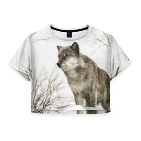 Женская футболка 3D укороченная с принтом Волк во весь рост в Курске, 100% полиэстер | круглая горловина, длина футболки до линии талии, рукава с отворотами | волк | хищник
