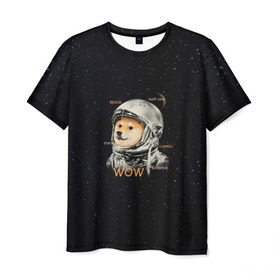 Мужская футболка 3D с принтом Doge в Курске, 100% полиэфир | прямой крой, круглый вырез горловины, длина до линии бедер | dog | doge | mem | memes | space | wow | доге | космос | мемы | собака