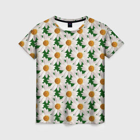 Женская футболка 3D с принтом Ромашки в Курске, 100% полиэфир ( синтетическое хлопкоподобное полотно) | прямой крой, круглый вырез горловины, длина до линии бедер | лето | природа | цветы