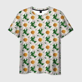 Мужская футболка 3D с принтом Ромашки в Курске, 100% полиэфир | прямой крой, круглый вырез горловины, длина до линии бедер | лето | природа | цветы