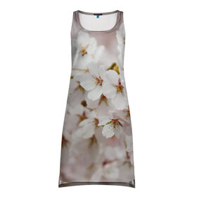 Платье-майка 3D с принтом Весеннее цветение в Курске, 100% полиэстер | полуприлегающий силуэт, широкие бретели, круглый вырез горловины, удлиненный подол сзади. | белый | весна | лепестки | прикольные картинки | цветочки | цветы