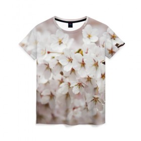 Женская футболка 3D с принтом Весеннее цветение в Курске, 100% полиэфир ( синтетическое хлопкоподобное полотно) | прямой крой, круглый вырез горловины, длина до линии бедер | белый | весна | лепестки | прикольные картинки | цветочки | цветы