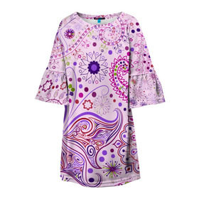 Детское платье 3D с принтом Lady Butterfly в Курске, 100% полиэстер | прямой силуэт, чуть расширенный к низу. Круглая горловина, на рукавах — воланы | Тематика изображения на принте: винтаж | воздушный | индийские | кружева | новинки | узор | цветок | цветочный | этнические