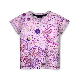 Детская футболка 3D с принтом Lady Butterfly в Курске, 100% гипоаллергенный полиэфир | прямой крой, круглый вырез горловины, длина до линии бедер, чуть спущенное плечо, ткань немного тянется | винтаж | воздушный | индийские | кружева | новинки | узор | цветок | цветочный | этнические