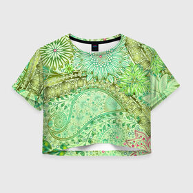 Женская футболка 3D укороченная с принтом Коллекция Balmain в Курске, 100% полиэстер | круглая горловина, длина футболки до линии талии, рукава с отворотами | графика | каракули | красивый | лето | мода | новинки | орнамент | природа | рисунок | стиль