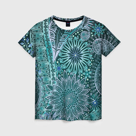 Женская футболка 3D с принтом Стихия страсти в Курске, 100% полиэфир ( синтетическое хлопкоподобное полотно) | прямой крой, круглый вырез горловины, длина до линии бедер | винтаж | воздушный | индийские | кружева | новинки | узор | цветок | цветочный | этнические