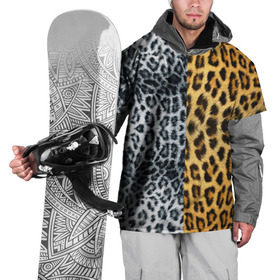 Накидка на куртку 3D с принтом Леопард/Снежный Барс в Курске, 100% полиэстер |  | textures | барс | животное | леопард | пятна | снежный | текстура | чёрное с белым
