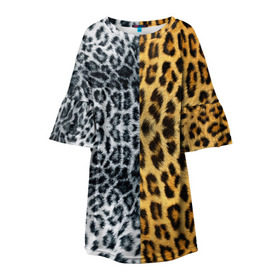 Детское платье 3D с принтом Леопард/Снежный Барс в Курске, 100% полиэстер | прямой силуэт, чуть расширенный к низу. Круглая горловина, на рукавах — воланы | textures | барс | животное | леопард | пятна | снежный | текстура | чёрное с белым