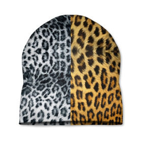 Шапка 3D с принтом Леопард/Снежный Барс в Курске, 100% полиэстер | универсальный размер, печать по всей поверхности изделия | textures | барс | животное | леопард | пятна | снежный | текстура | чёрное с белым