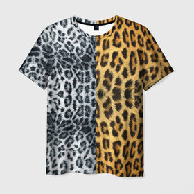 Мужская футболка 3D с принтом Леопард/Снежный Барс в Курске, 100% полиэфир | прямой крой, круглый вырез горловины, длина до линии бедер | Тематика изображения на принте: textures | барс | животное | леопард | пятна | снежный | текстура | чёрное с белым