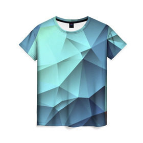 Женская футболка 3D с принтом Polygon blue в Курске, 100% полиэфир ( синтетическое хлопкоподобное полотно) | прямой крой, круглый вырез горловины, длина до линии бедер | полигон | текстура