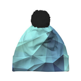 Шапка 3D c помпоном с принтом Polygon blue в Курске, 100% полиэстер | универсальный размер, печать по всей поверхности изделия | полигон | текстура