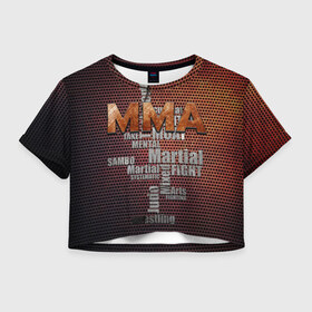 Женская футболка 3D укороченная с принтом MMA в Курске, 100% полиэстер | круглая горловина, длина футболки до линии талии, рукава с отворотами | judo | mixed | mma | sambo | wrestling