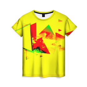 Женская футболка 3D с принтом Тrible в Курске, 100% полиэфир ( синтетическое хлопкоподобное полотно) | прямой крой, круглый вырез горловины, длина до линии бедер | геометрия | желтый | треугольник | яркий