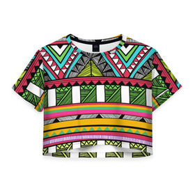 Женская футболка 3D укороченная с принтом Зимбабве в Курске, 100% полиэстер | круглая горловина, длина футболки до линии талии, рукава с отворотами | Тематика изображения на принте: африка | орнамент | этнический | этно