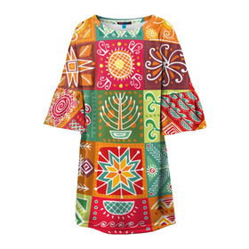 Детское платье 3D с принтом Гвинея-Бисау в Курске, 100% полиэстер | прямой силуэт, чуть расширенный к низу. Круглая горловина, на рукавах — воланы | Тематика изображения на принте: африка | паттерн | разноцветный | этно | яркий