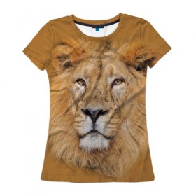 Женская футболка 3D с принтом Лев в Курске, 100% полиэфир ( синтетическое хлопкоподобное полотно) | прямой крой, круглый вырез горловины, длина до линии бедер | взгляд | животные | лев | природа | хищники