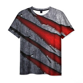 Мужская футболка 3D с принтом Следы когтей на металле в Курске, 100% полиэфир | прямой крой, круглый вырез горловины, длина до линии бедер | когти | красный | металл | серебристый | следы | текстура
