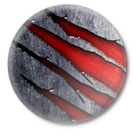 Значок с принтом Следы когтей на металле в Курске,  металл | круглая форма, металлическая застежка в виде булавки | Тематика изображения на принте: когти | красный | металл | серебристый | следы | текстура