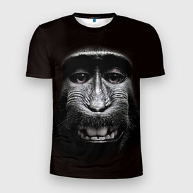 Мужская футболка 3D спортивная с принтом обезьяна в Курске, 100% полиэстер с улучшенными характеристиками | приталенный силуэт, круглая горловина, широкие плечи, сужается к линии бедра | взгляд | голова | животные | обезьяна | природа