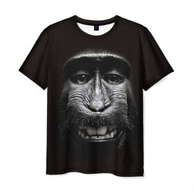 Мужская футболка 3D с принтом обезьяна в Курске, 100% полиэфир | прямой крой, круглый вырез горловины, длина до линии бедер | взгляд | голова | животные | обезьяна | природа