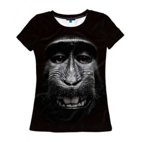 Женская футболка 3D с принтом обезьяна в Курске, 100% полиэфир ( синтетическое хлопкоподобное полотно) | прямой крой, круглый вырез горловины, длина до линии бедер | взгляд | голова | животные | обезьяна | природа