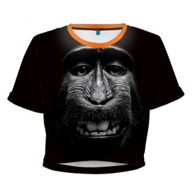 Женская футболка 3D укороченная с принтом обезьяна в Курске, 100% полиэстер | круглая горловина, длина футболки до линии талии, рукава с отворотами | взгляд | голова | животные | обезьяна | природа