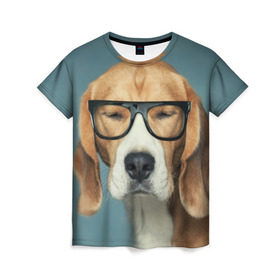 Женская футболка 3D с принтом Бигль в Курске, 100% полиэфир ( синтетическое хлопкоподобное полотно) | прямой крой, круглый вырез горловины, длина до линии бедер | бигль | гончая | дворняжка | охотничья | песик | песики | собака | собаки