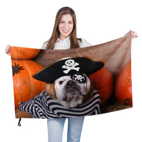 Флаг 3D с принтом Бульдог - пират в Курске, 100% полиэстер | плотность ткани — 95 г/м2, размер — 67 х 109 см. Принт наносится с одной стороны | бульдог | бульдоги | песик | песики | пират | пираты | прикольные | собака | собаки
