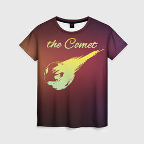Женская футболка 3D с принтом Летящая комета в Курске, 100% полиэфир ( синтетическое хлопкоподобное полотно) | прямой крой, круглый вырез горловины, длина до линии бедер | комета | космос | красиво | надписи | планета