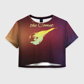 Женская футболка 3D укороченная с принтом Летящая комета в Курске, 100% полиэстер | круглая горловина, длина футболки до линии талии, рукава с отворотами | комета | космос | красиво | надписи | планета