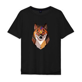 Мужская футболка хлопок Oversize с принтом Wolf в Курске, 100% хлопок | свободный крой, круглый ворот, “спинка” длиннее передней части | 3d | 3д | autumn | forest | nature | wolf | абстракция | волк | геометрия | лес | осень | природа | хищник