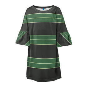 Детское платье 3D с принтом Одежда Курта Кобейна в Курске, 100% полиэстер | прямой силуэт, чуть расширенный к низу. Круглая горловина, на рукавах — воланы | в полоску | зеленая | курт кобейн | полосатая | полоски