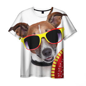 Мужская футболка 3D с принтом Джек Рассел с веером в Курске, 100% полиэфир | прямой крой, круглый вырез горловины, длина до линии бедер | джек рассел | песик | песики | собака | собаки | терьер