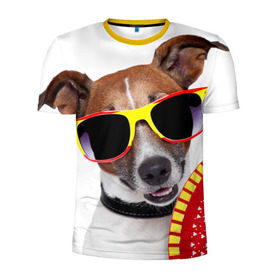 Мужская футболка 3D спортивная с принтом Джек Рассел с веером в Курске, 100% полиэстер с улучшенными характеристиками | приталенный силуэт, круглая горловина, широкие плечи, сужается к линии бедра | джек рассел | песик | песики | собака | собаки | терьер
