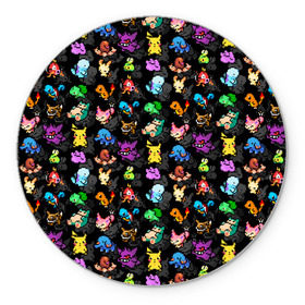 Коврик круглый с принтом Покемоны в Курске, резина и полиэстер | круглая форма, изображение наносится на всю лицевую часть | pixels | pokeball | pokebol | pokemon | пиксели | покебол | покемон