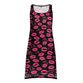 Платье-майка 3D с принтом Kiss в Курске, 100% полиэстер | полуприлегающий силуэт, широкие бретели, круглый вырез горловины, удлиненный подол сзади. | губы | любовь | нежные | поцелуй | розовый | сердечки