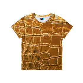 Детская футболка 3D с принтом Золотой Крокодил в Курске, 100% гипоаллергенный полиэфир | прямой крой, круглый вырез горловины, длина до линии бедер, чуть спущенное плечо, ткань немного тянется | gold | texture | глянец | золото | кожа | крокодил | текстура