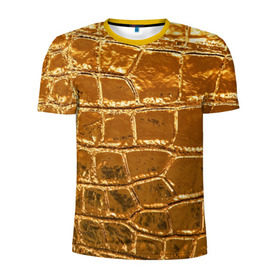 Мужская футболка 3D спортивная с принтом Золотой Крокодил в Курске, 100% полиэстер с улучшенными характеристиками | приталенный силуэт, круглая горловина, широкие плечи, сужается к линии бедра | gold | texture | глянец | золото | кожа | крокодил | текстура