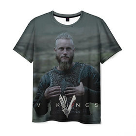 Мужская футболка 3D с принтом Рагнар Лодброк в Курске, 100% полиэфир | прямой крой, круглый вырез горловины, длина до линии бедер | викинги