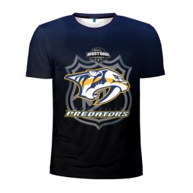 Мужская футболка 3D спортивная с принтом Nashville Predators 3D team в Курске, 100% полиэстер с улучшенными характеристиками | приталенный силуэт, круглая горловина, широкие плечи, сужается к линии бедра | Тематика изображения на принте: 