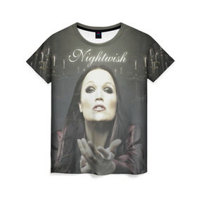 Женская футболка 3D с принтом Тарья Турунен Nightwish в Курске, 100% полиэфир ( синтетическое хлопкоподобное полотно) | прямой крой, круглый вырез горловины, длина до линии бедер | nightwish | металл | музыка | рок | тарья турунен