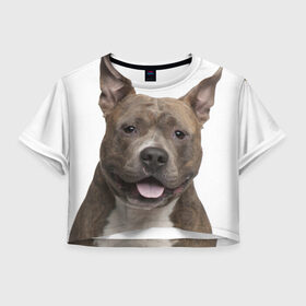 Женская футболка 3D укороченная с принтом Английский стафф в Курске, 100% полиэстер | круглая горловина, длина футболки до линии талии, рукава с отворотами | песик | собака | стафф