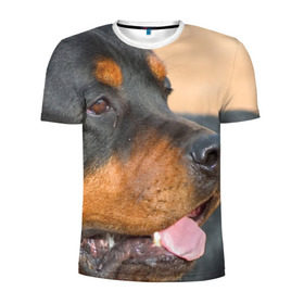 Мужская футболка 3D спортивная с принтом Ротвейлер в Курске, 100% полиэстер с улучшенными характеристиками | приталенный силуэт, круглая горловина, широкие плечи, сужается к линии бедра | большая | пес | песик | псина | ротвейлер | ротвейлеры | собака | собаки